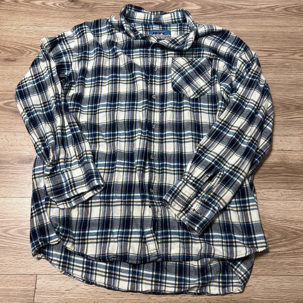 BTC Bay Trading Co Men’s Blue Plaid Long Sleeve Button Up Size 3XL Tall (A15)